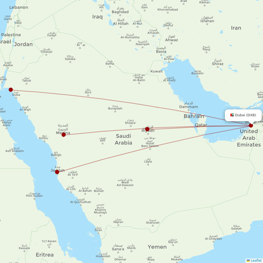 Saudia at DXB route map
