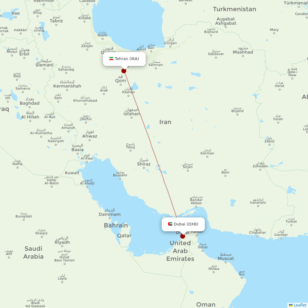 Mahan Air at DXB route map