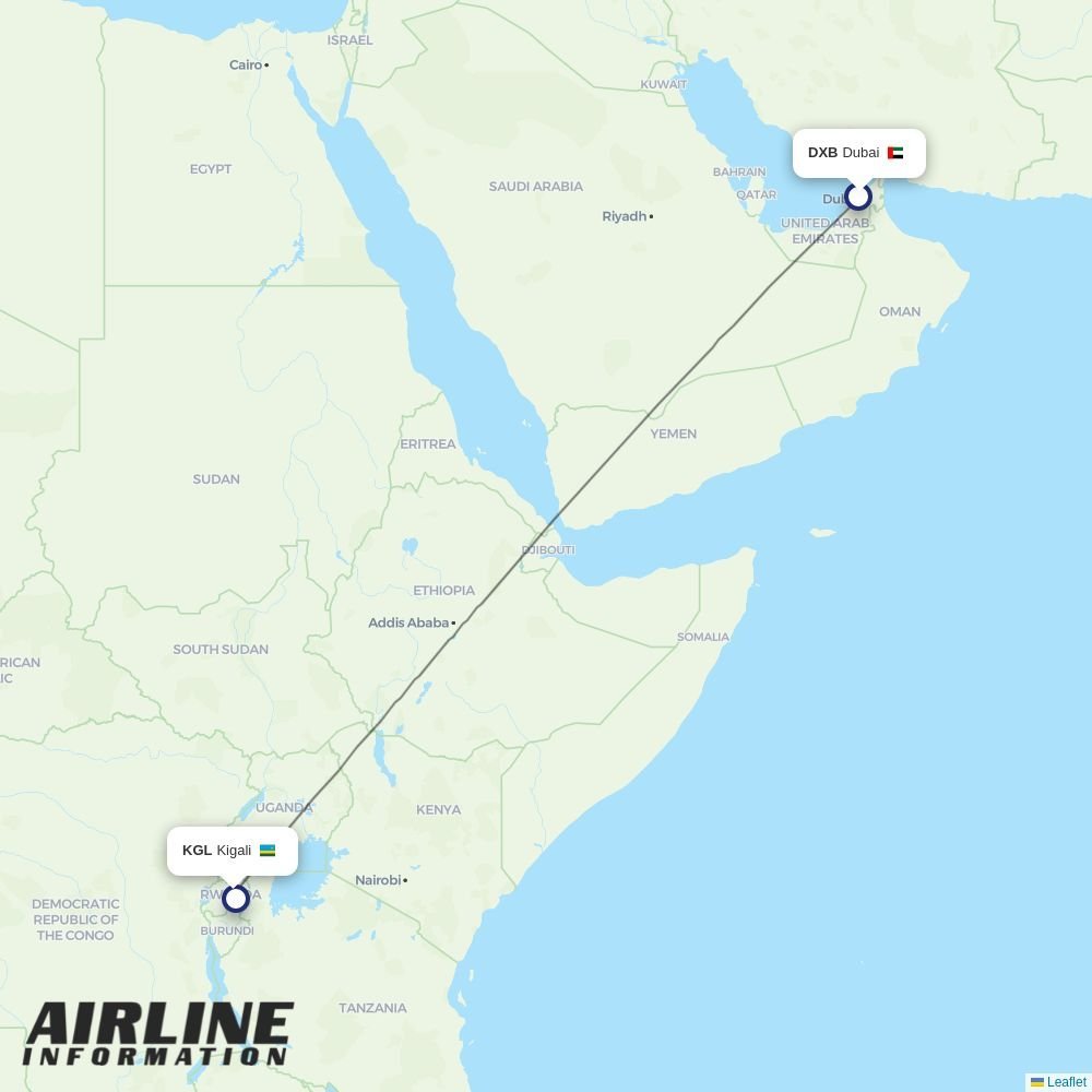 RwandAir routes from DXB