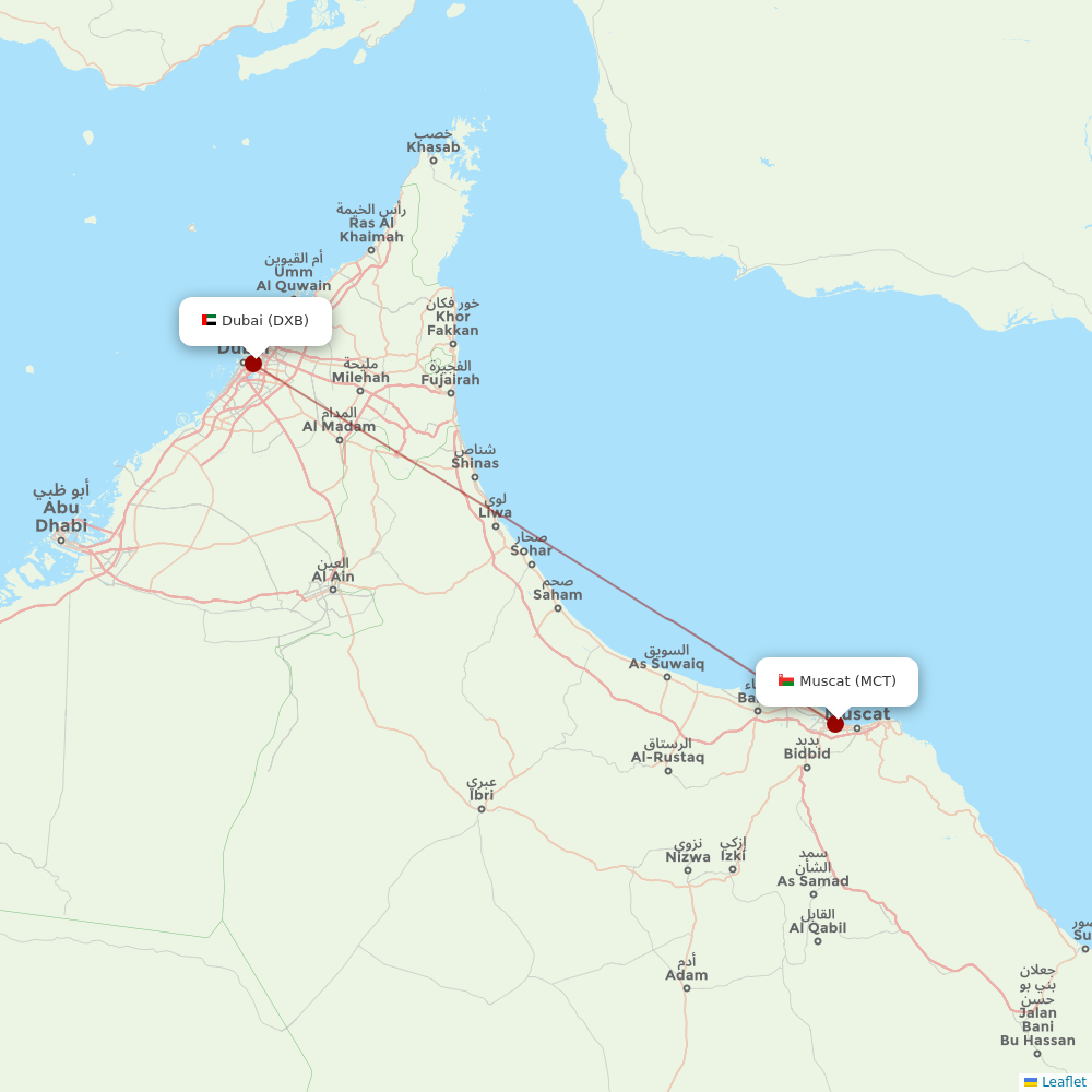 Oman Air at DXB route map