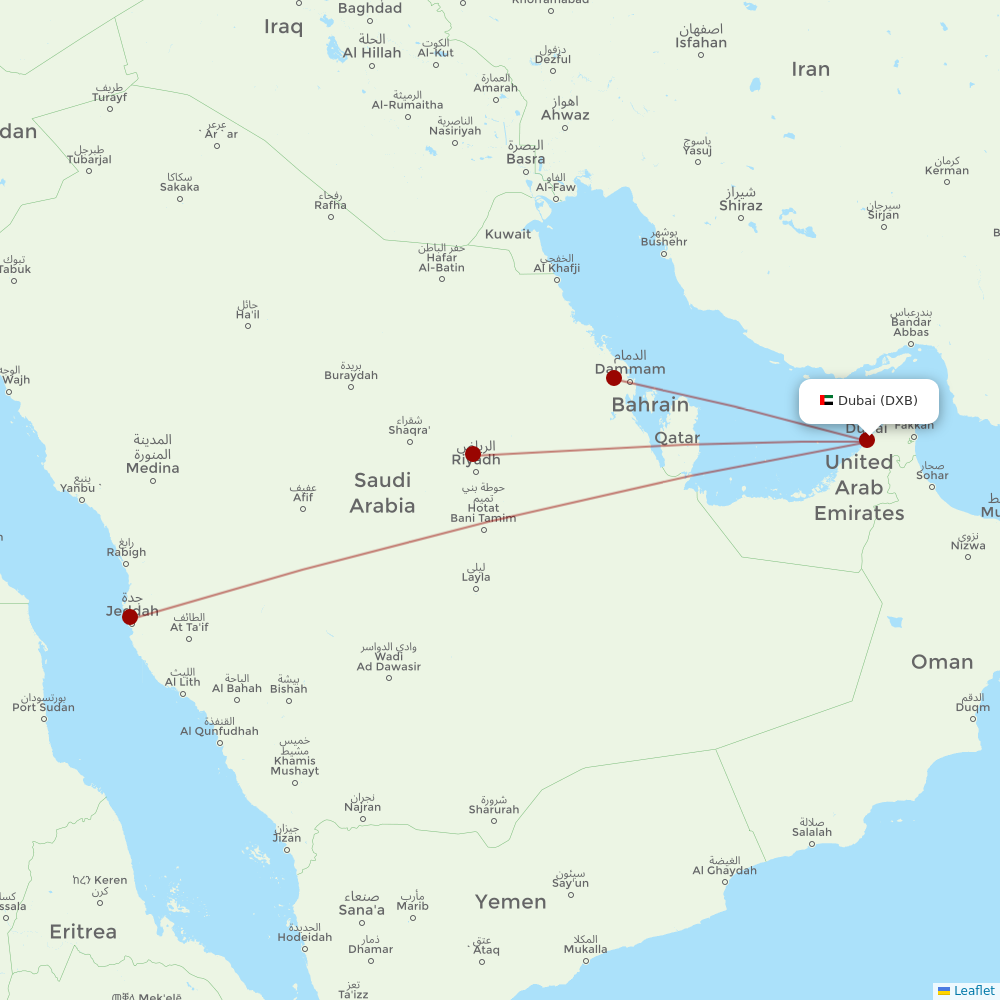 Flynas at DXB route map