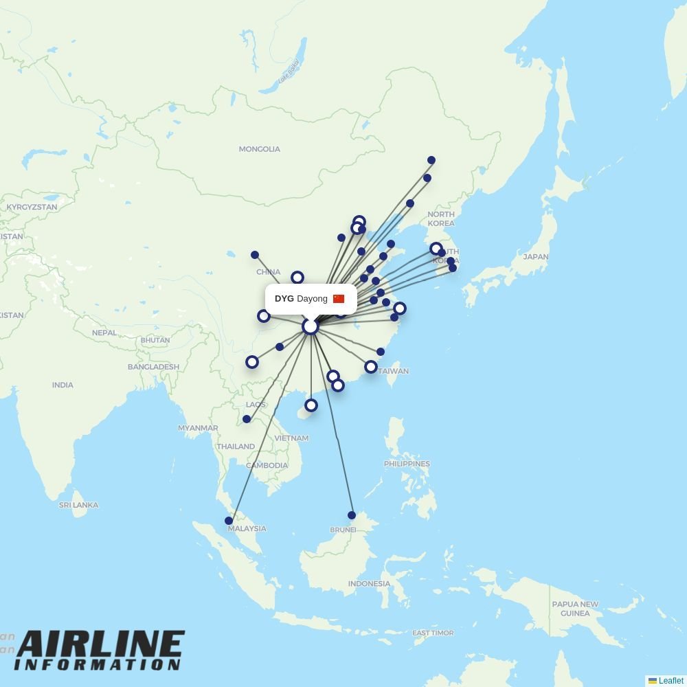 Spring Airlines routes from DYG