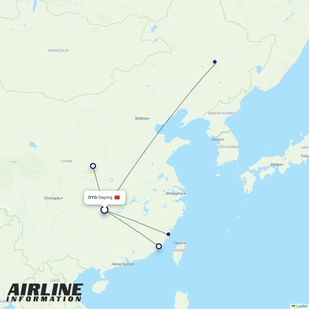 Fuzhou Airline routes from DYG
