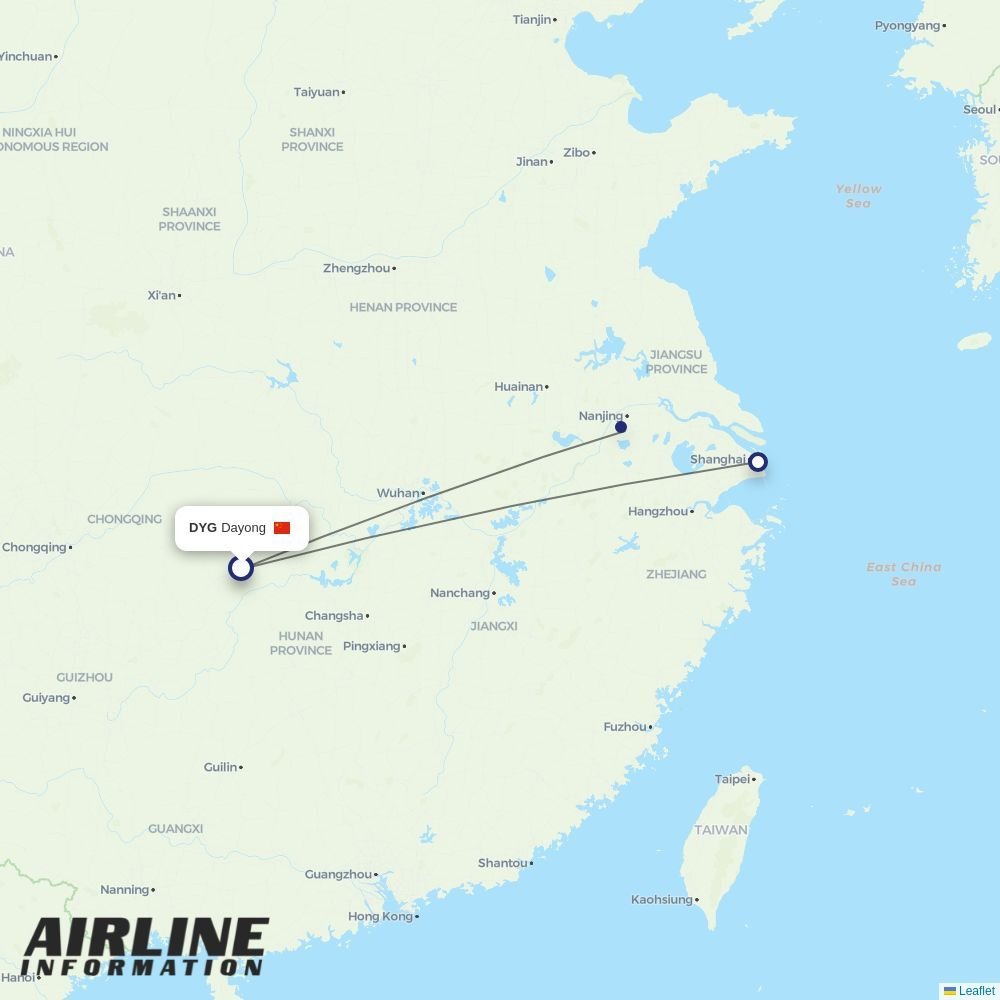 Juneyao Airlines routes from DYG