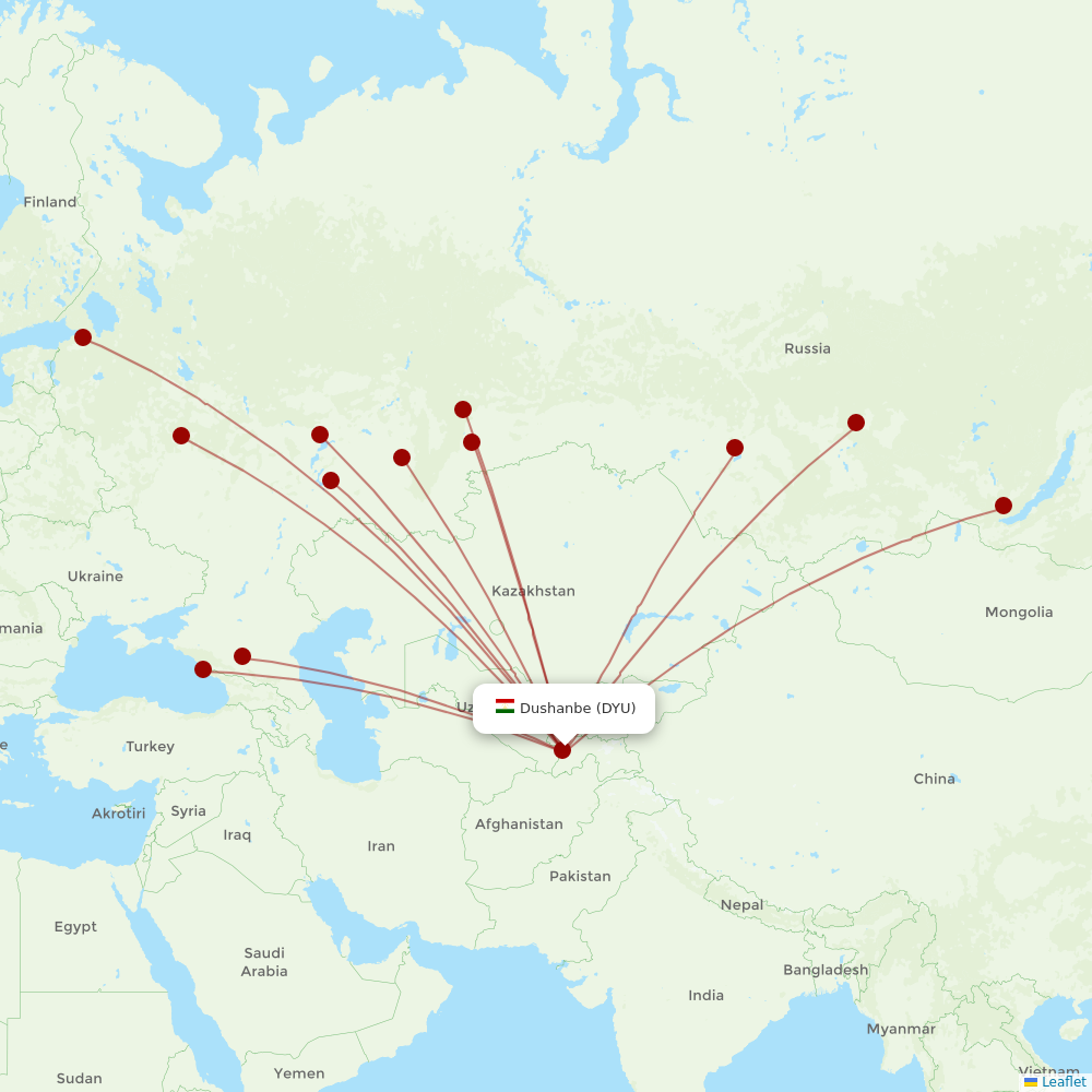 Ural Airlines at DYU route map