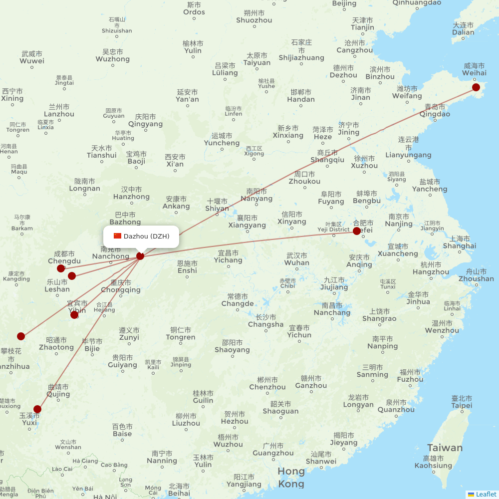 Chengdu Airlines at DZH route map