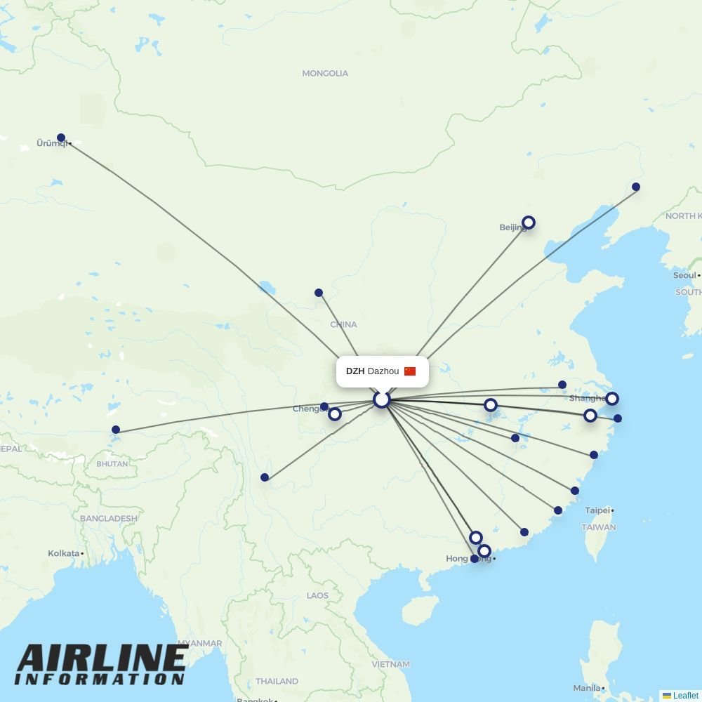Urumqi Airlines routes from DZH