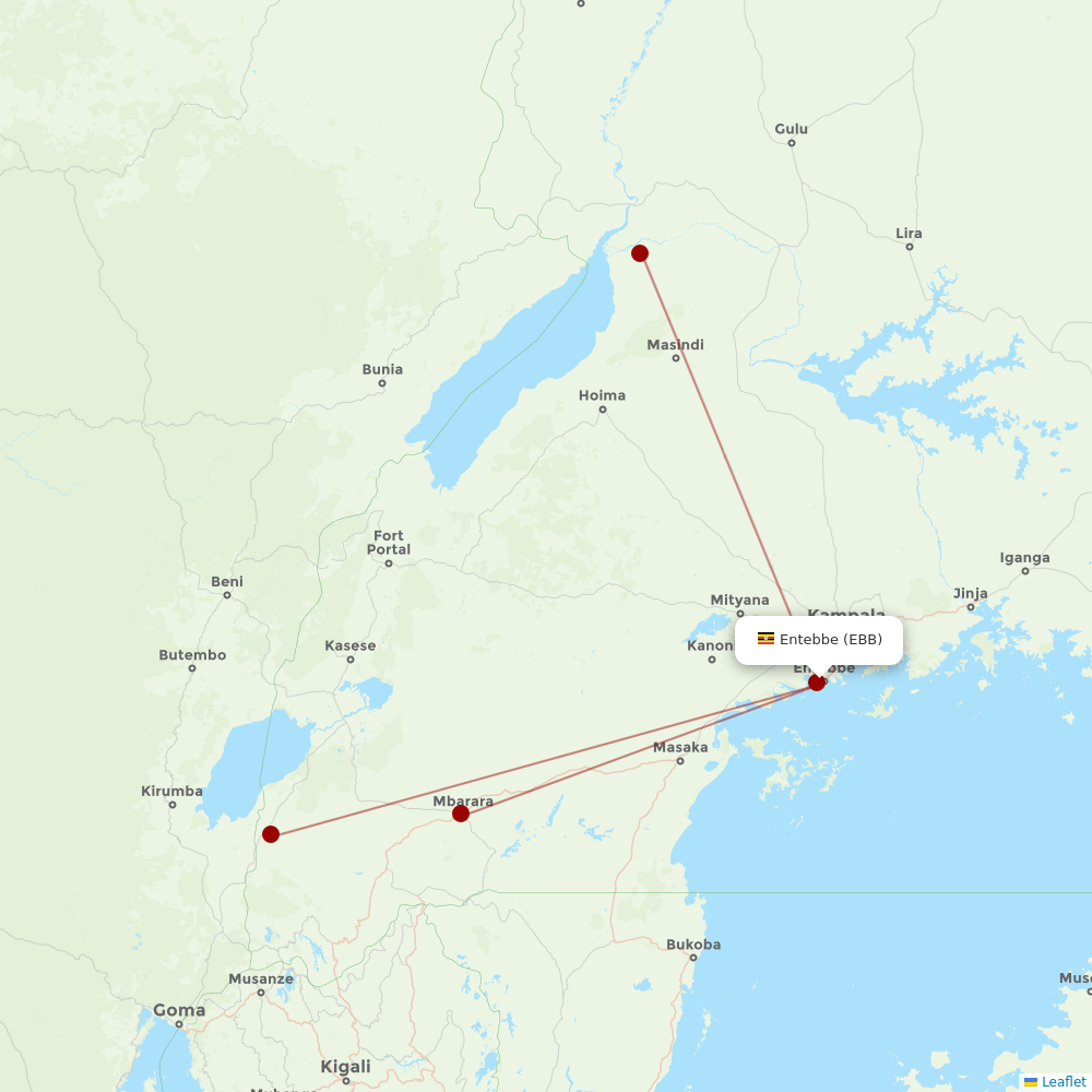 Aerolink Uganda at EBB route map