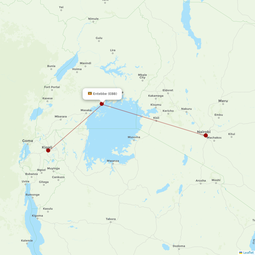 RwandAir at EBB route map