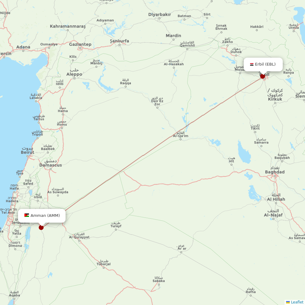 Royal Jordanian at EBL route map