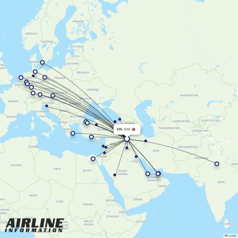 UR Airlines routes from EBL