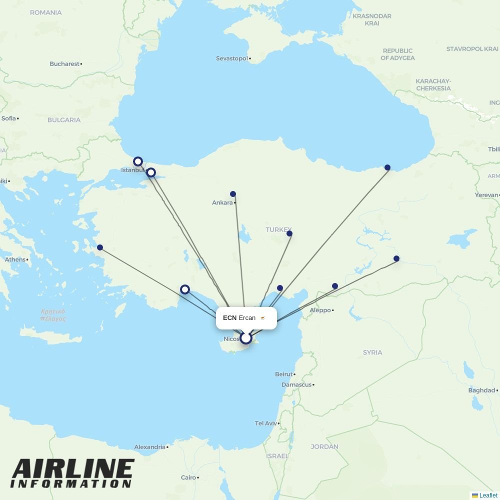 Turkish Airlines routes from ECN
