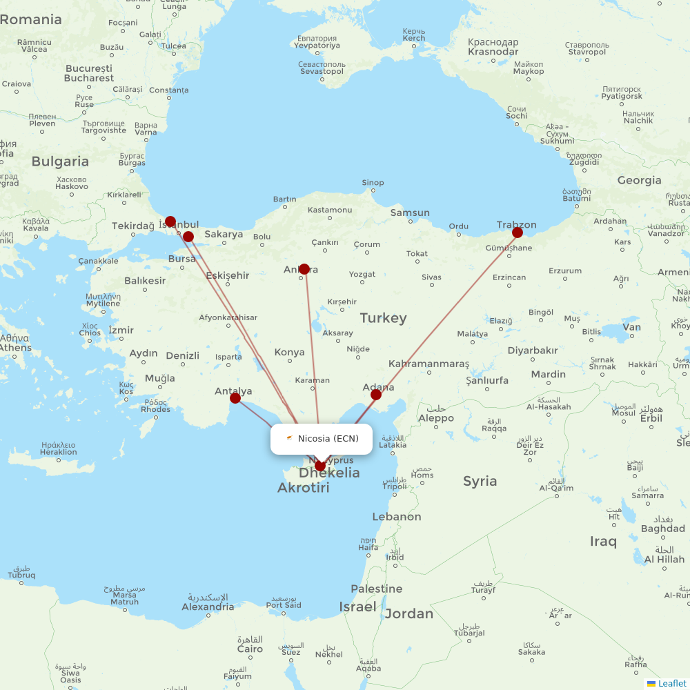 Turkish Airlines at ECN route map