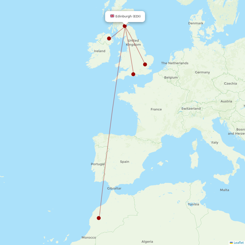 Ryanair UK at EDI route map