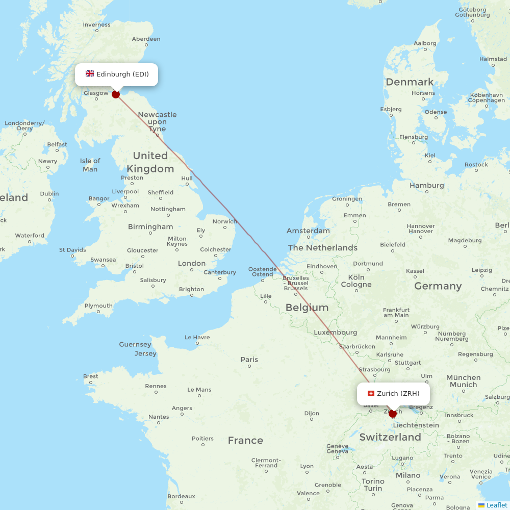 Edelweiss Air at EDI route map
