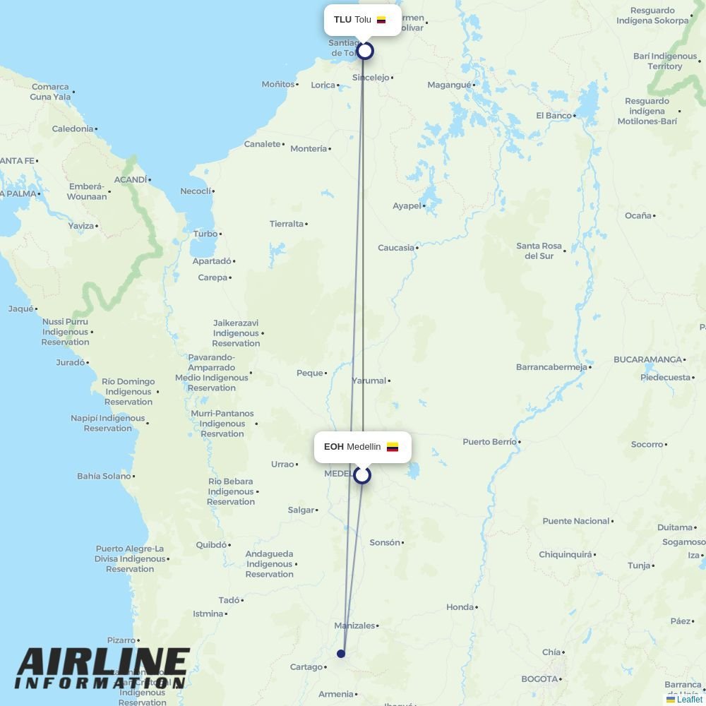 Airlines with flights from Medellin to Tolu (EOH to TLU) | Airline  Information
