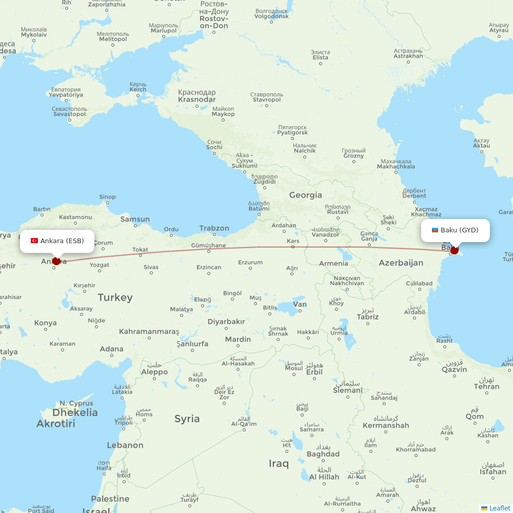 AZAL Azerbaijan Airlines at ESB route map