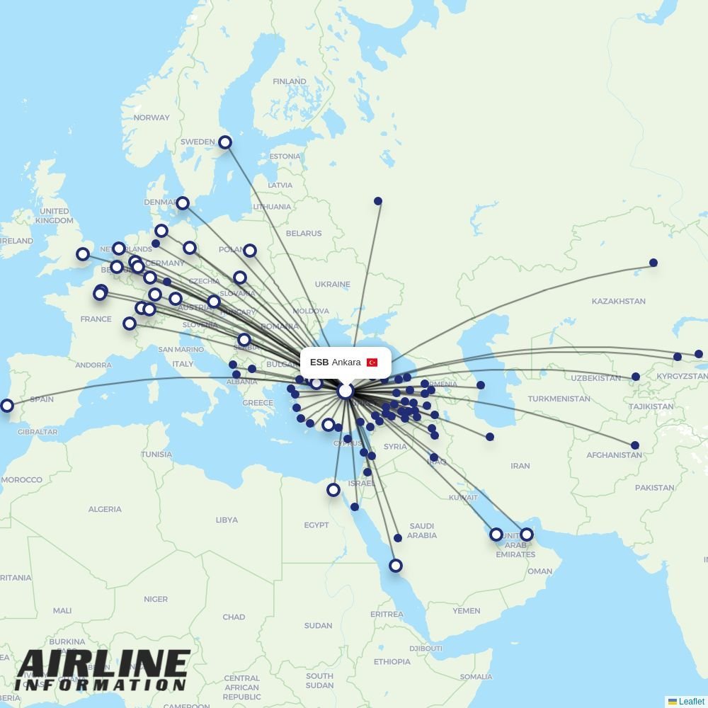AJet routes from ESB