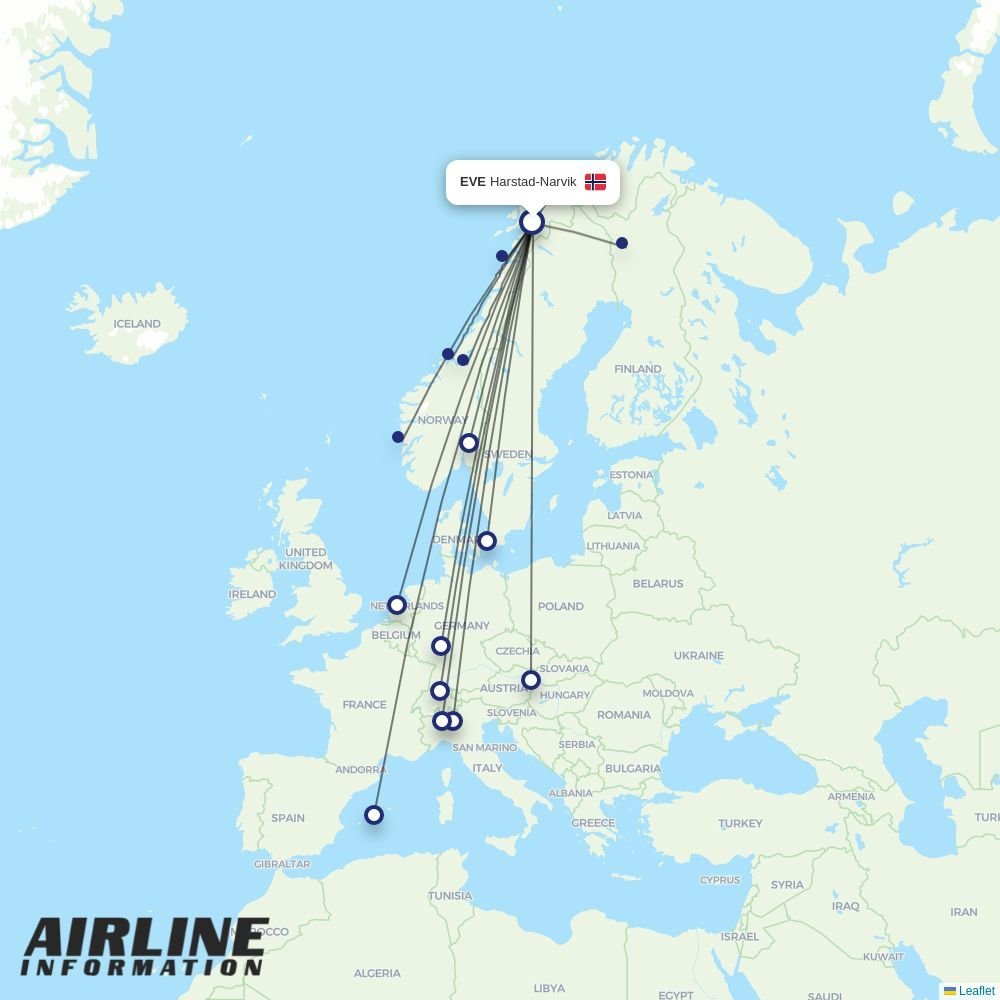 Norwegian routes from EVE
