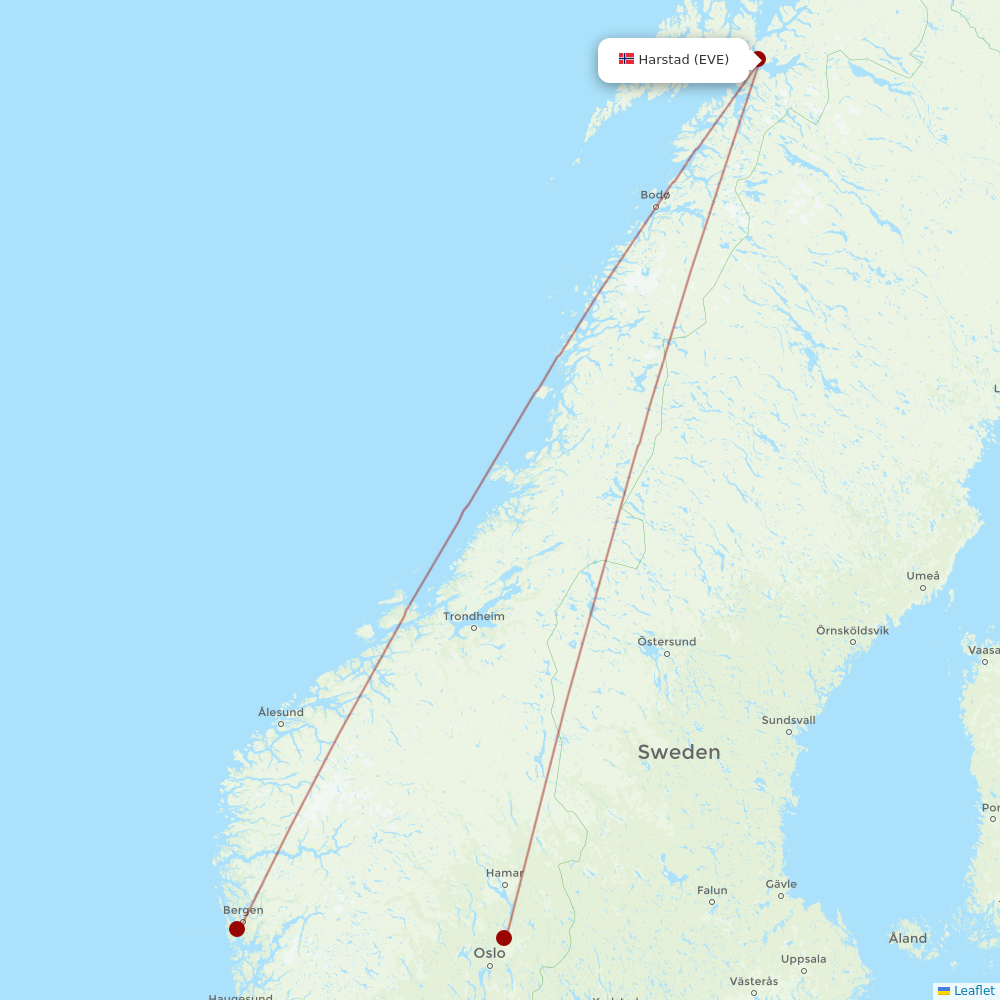 Norwegian Air at EVE route map