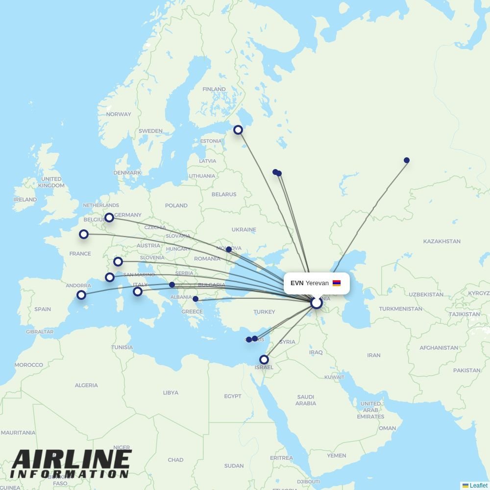 FlyOne Armenia routes from EVN