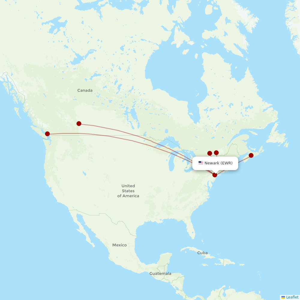 Air Canada at EWR route map