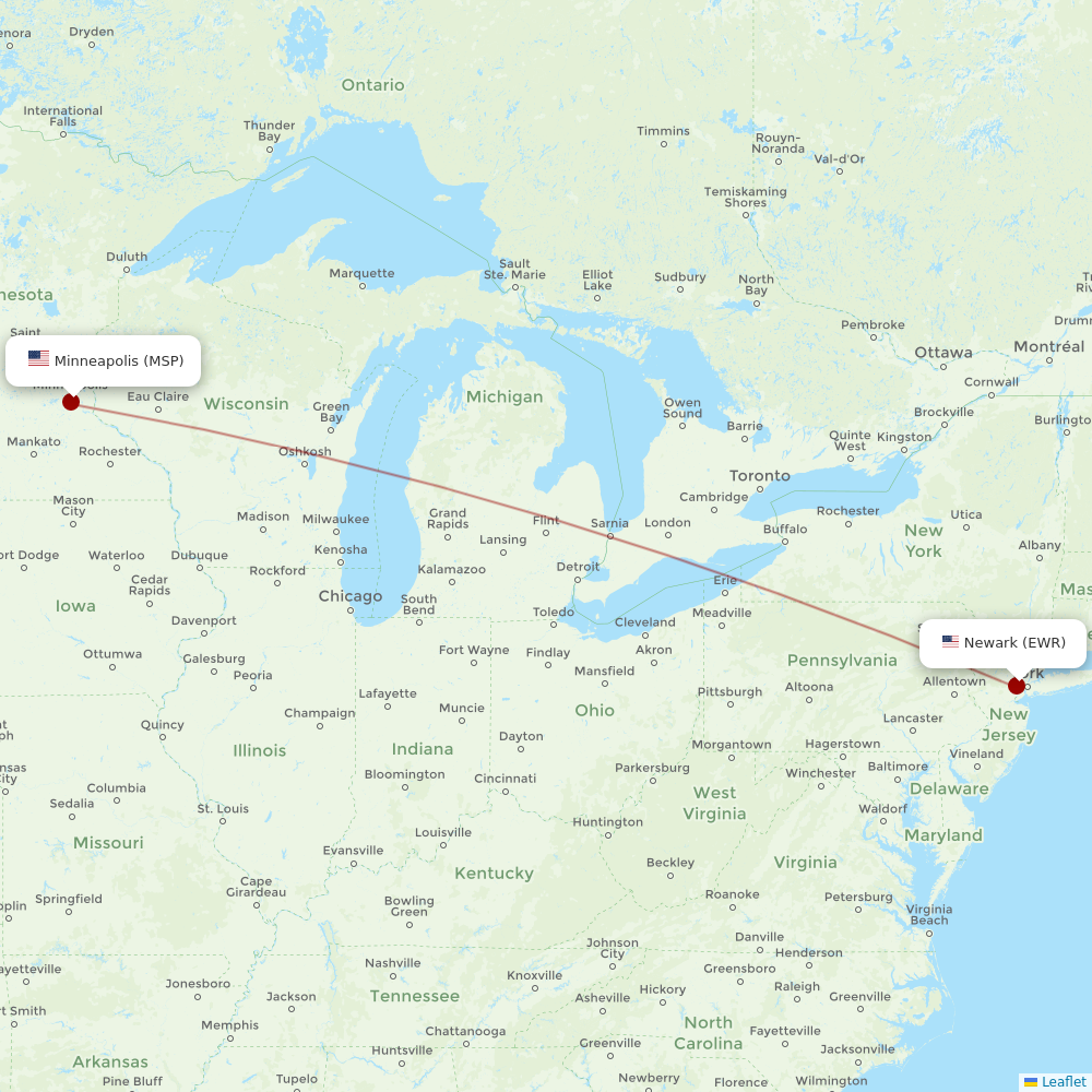 Sun Country Airlines at EWR route map