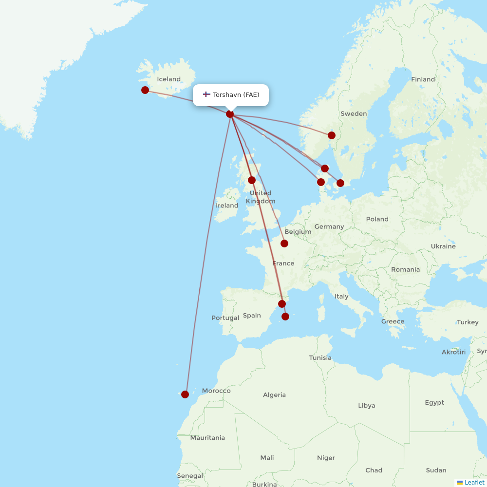 Atlantic Airways at FAE route map