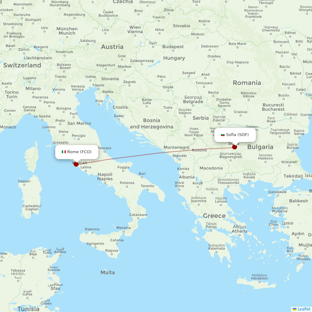 Bulgaria Air at FCO route map