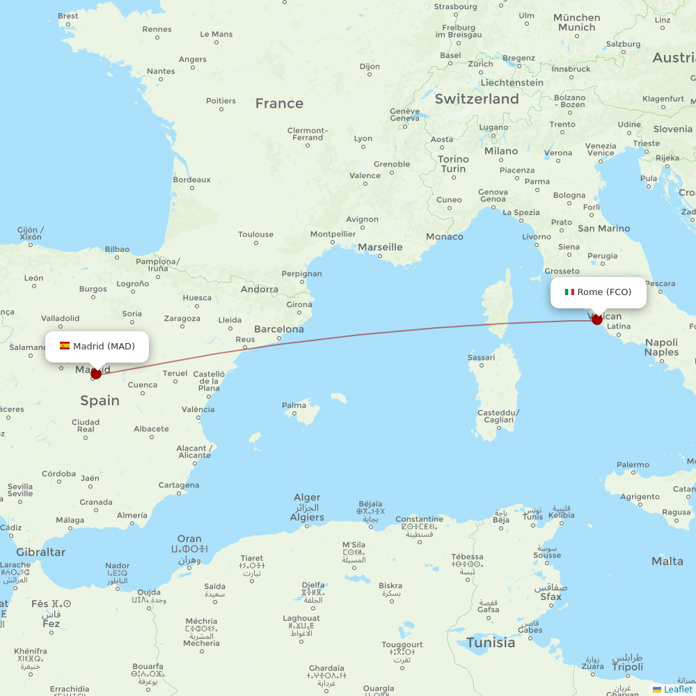 Iberia at FCO route map