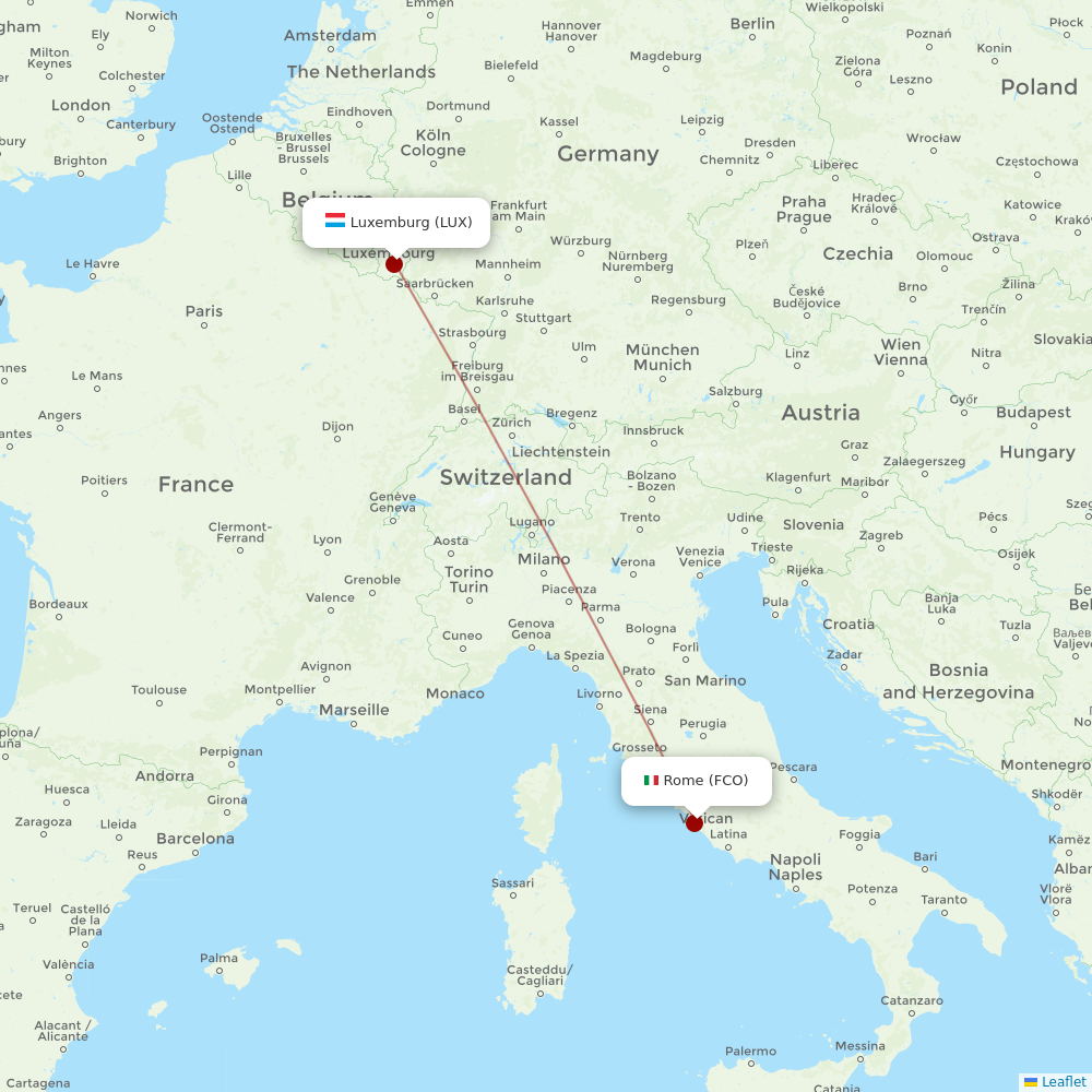 Luxair at FCO route map