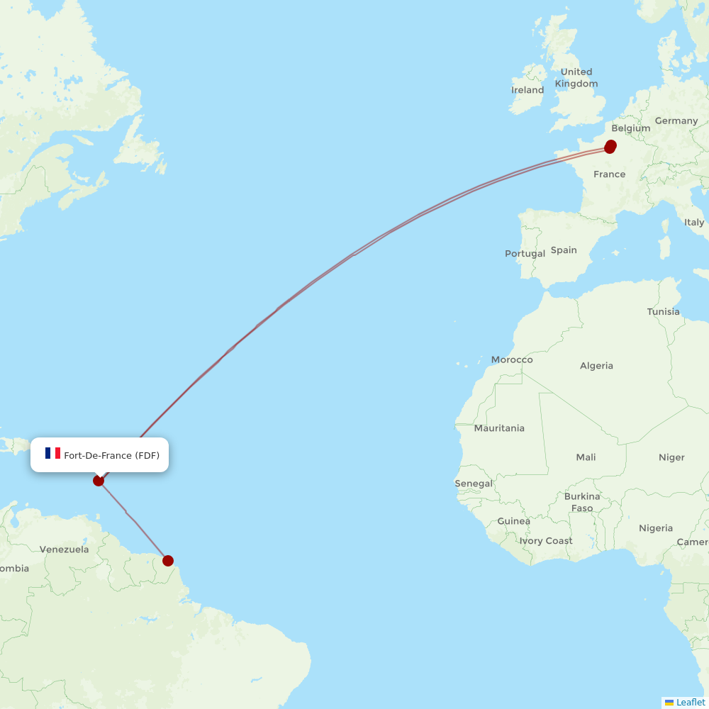 Air France at FDF route map