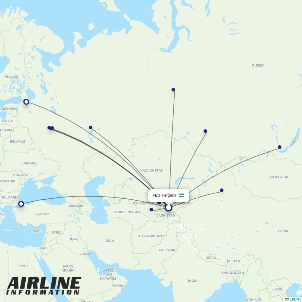 Taban Air routes from FEG