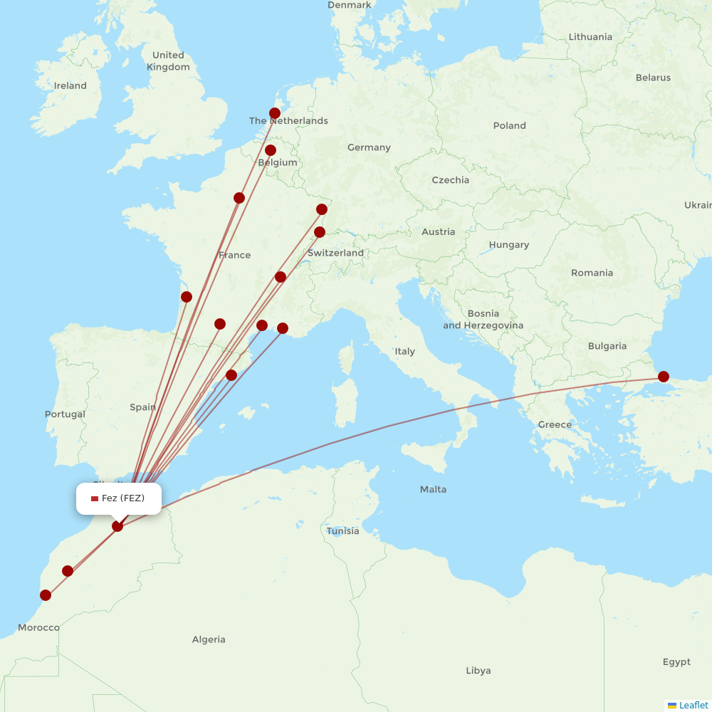 Air Arabia Maroc at FEZ route map