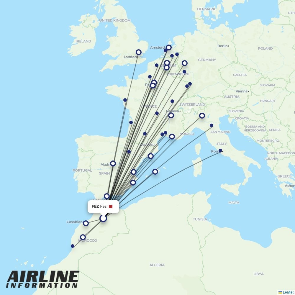 Royal Air Maroc routes from FEZ