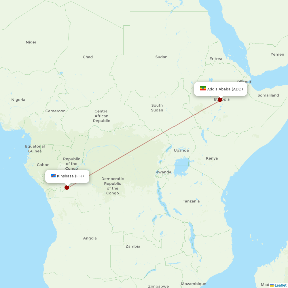 Ethiopian Airlines at FIH route map