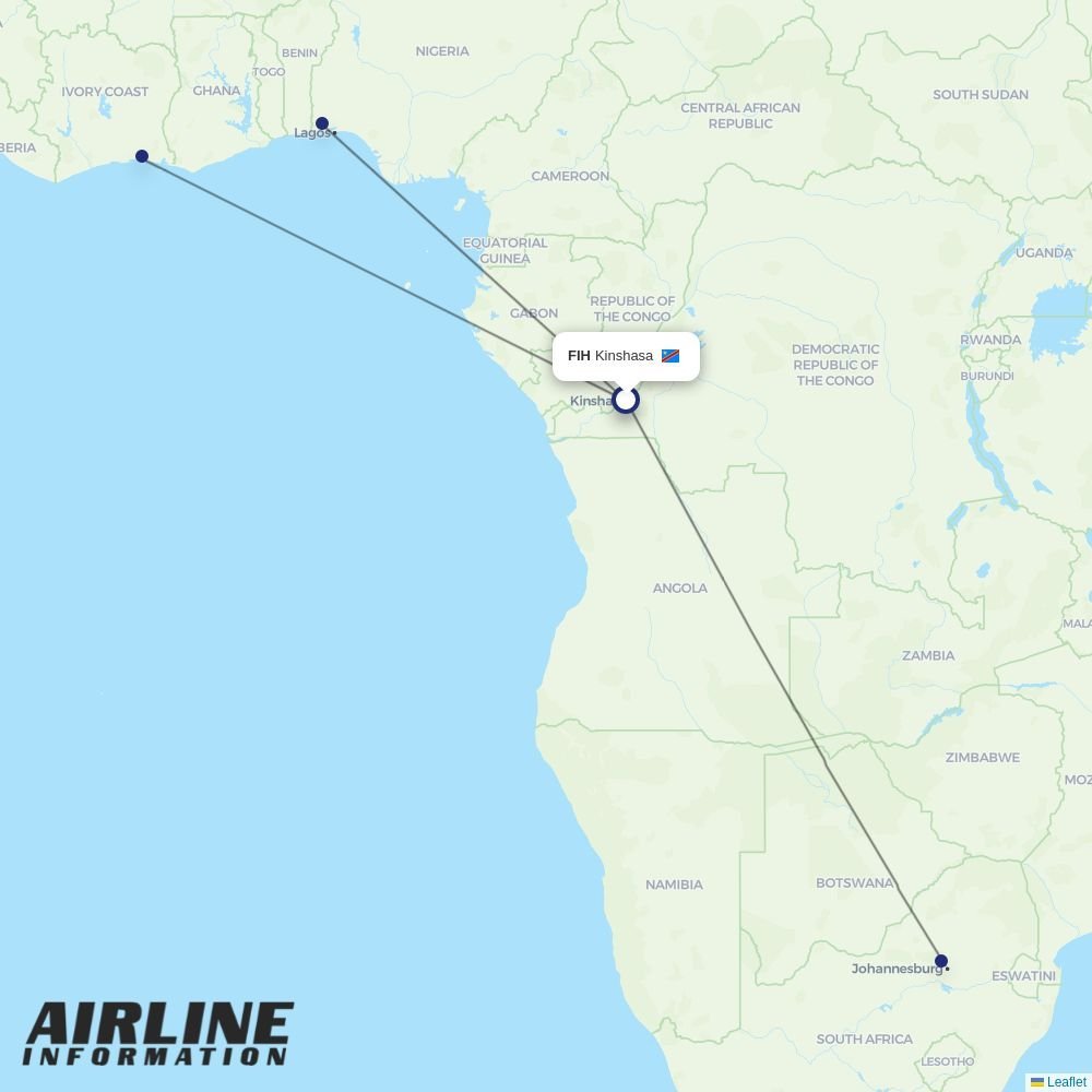 Air Cote DIvoire routes from FIH