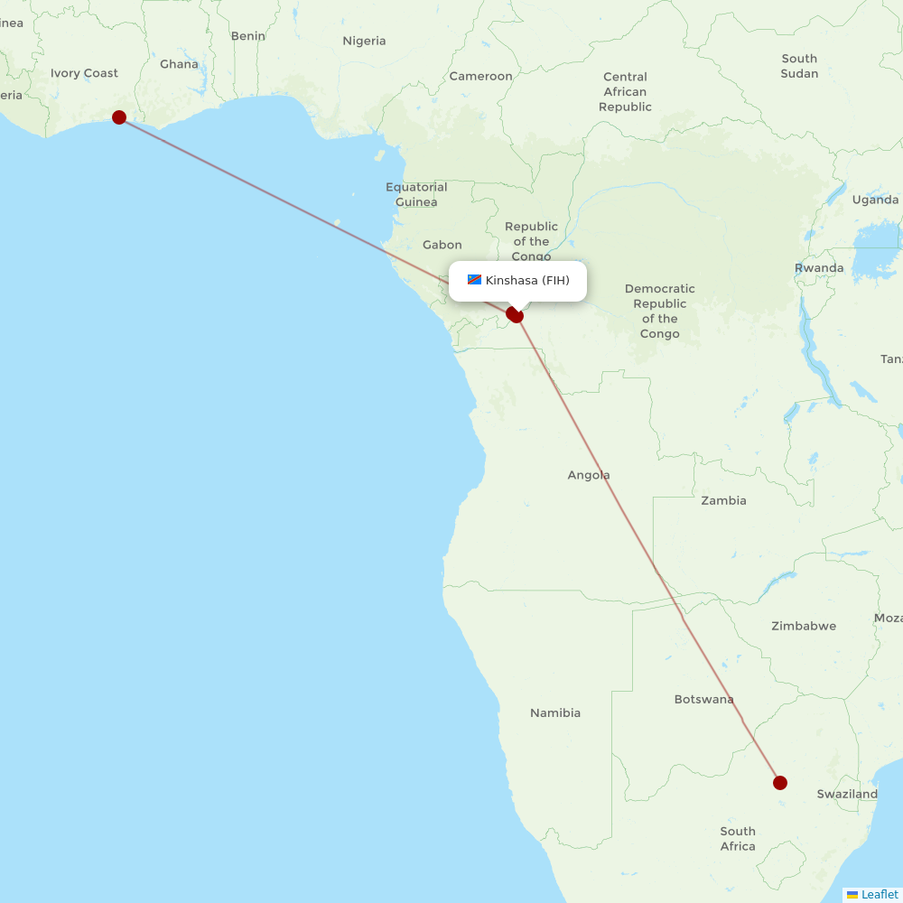 Air Cote D'Ivoire at FIH route map