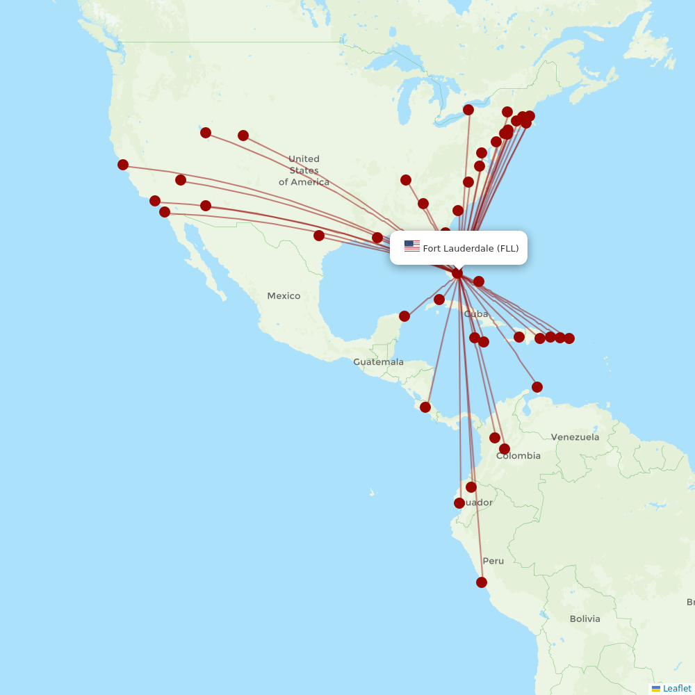 JetBlue at FLL route map