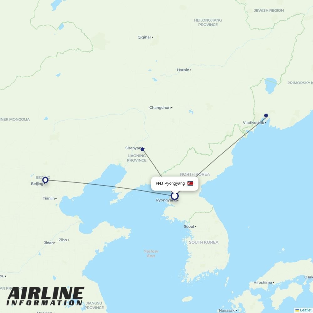 Air Koryo routes from FNJ