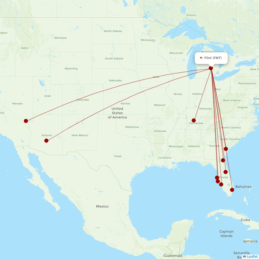 Allegiant Air at FNT route map