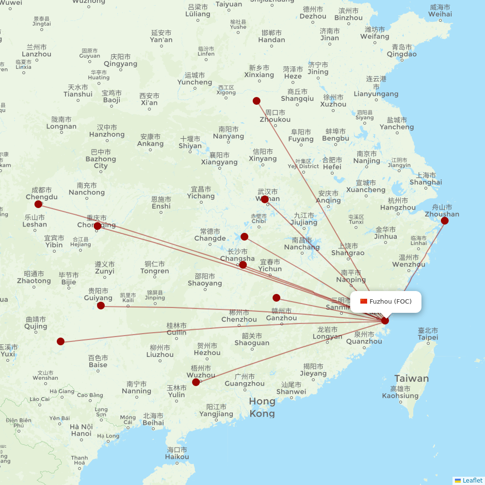 Chengdu Airlines at FOC route map