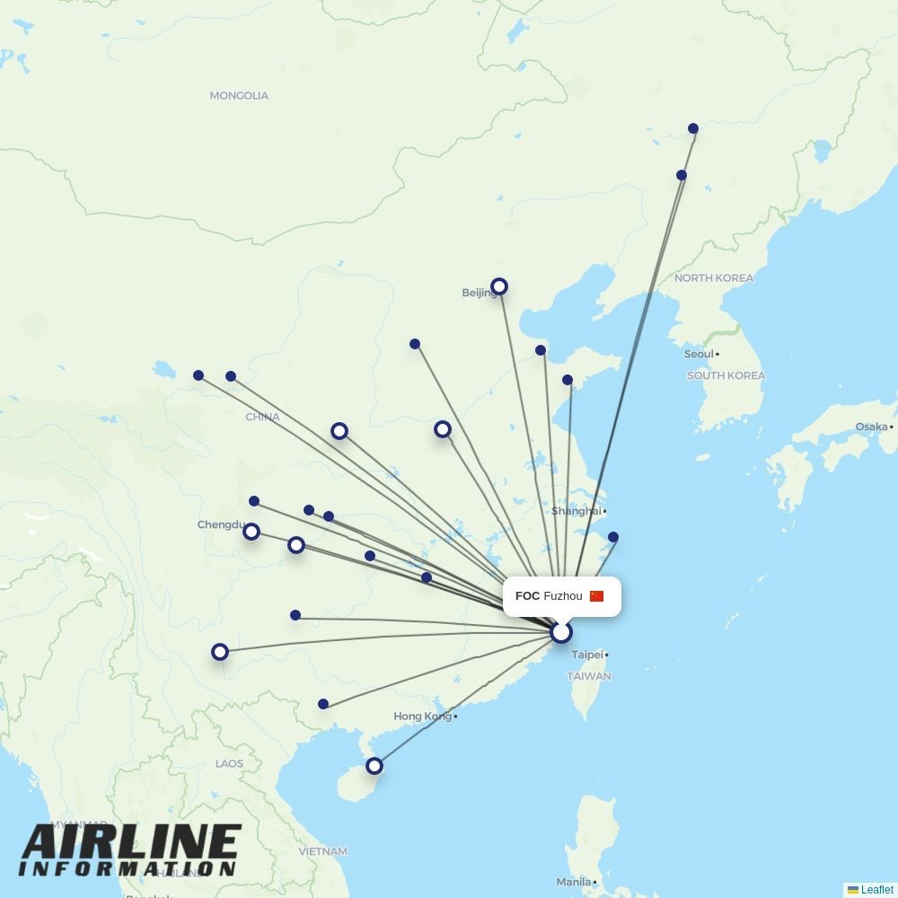 Fuzhou Airline routes from FOC