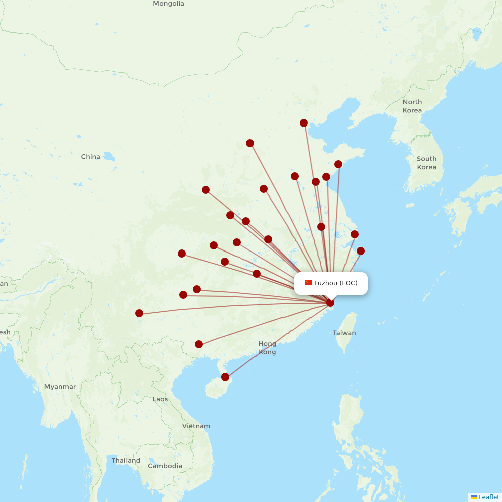 Fuzhou Airline at FOC route map