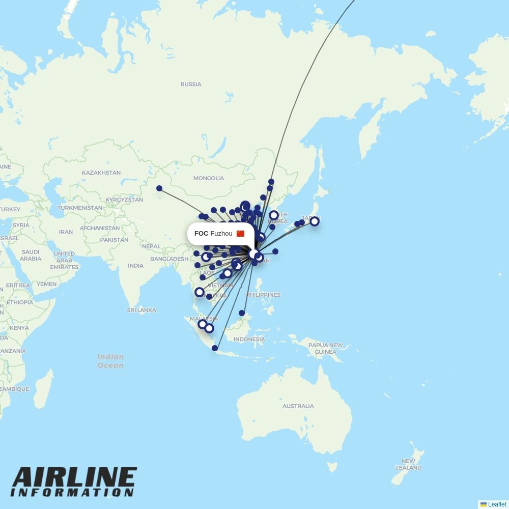 Hainan Airlines routes from FOC