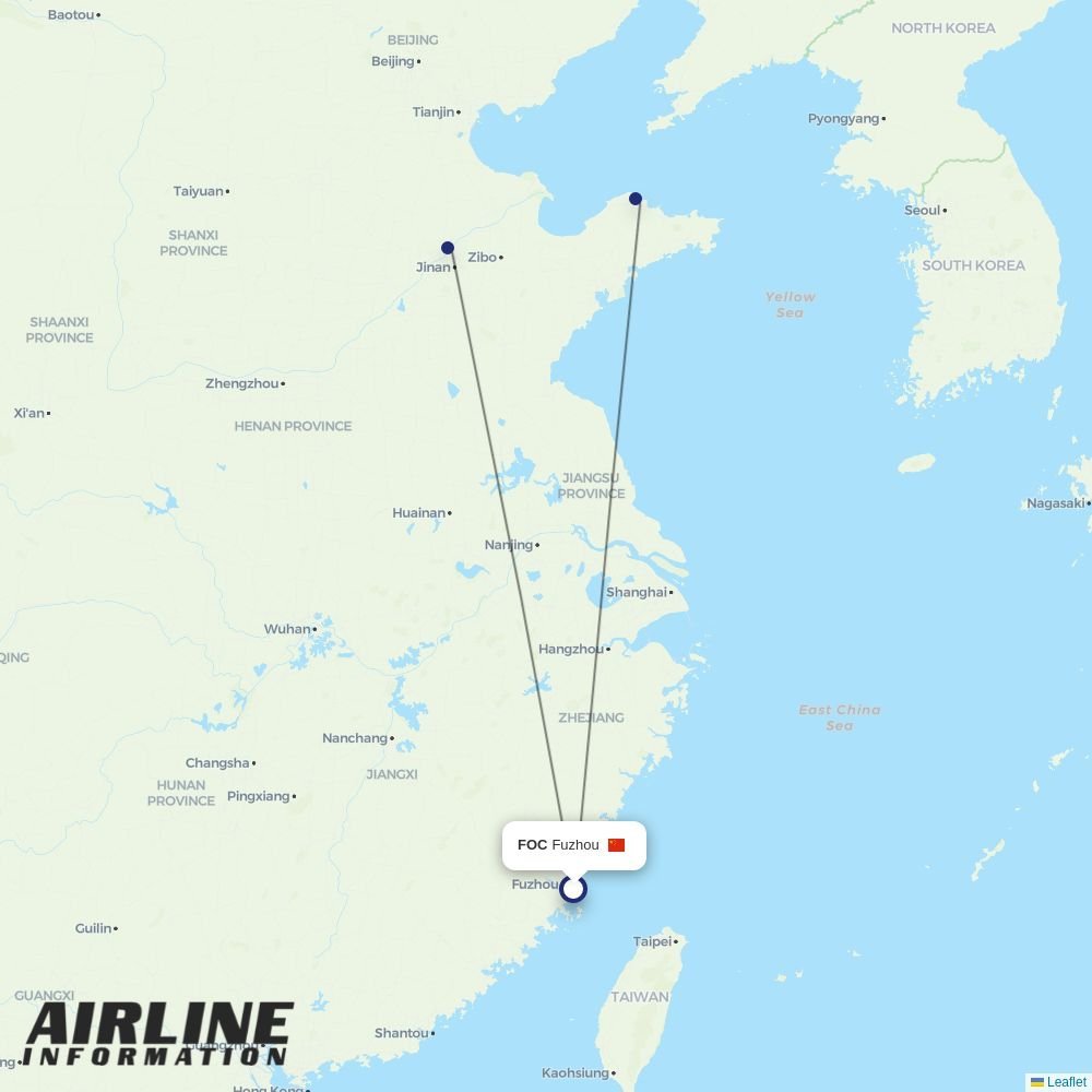 Qingdao Airlines routes from FOC