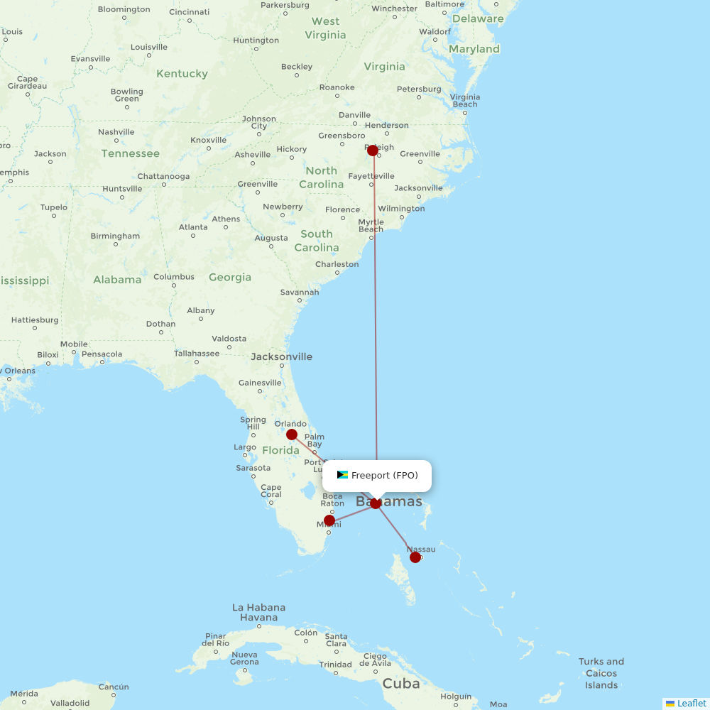 Bahamasair at FPO route map