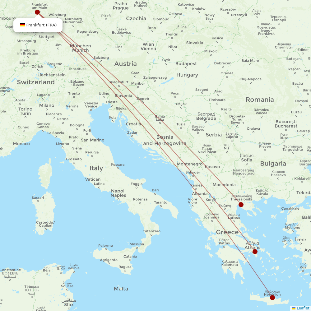 Aegean Airlines at FRA route map