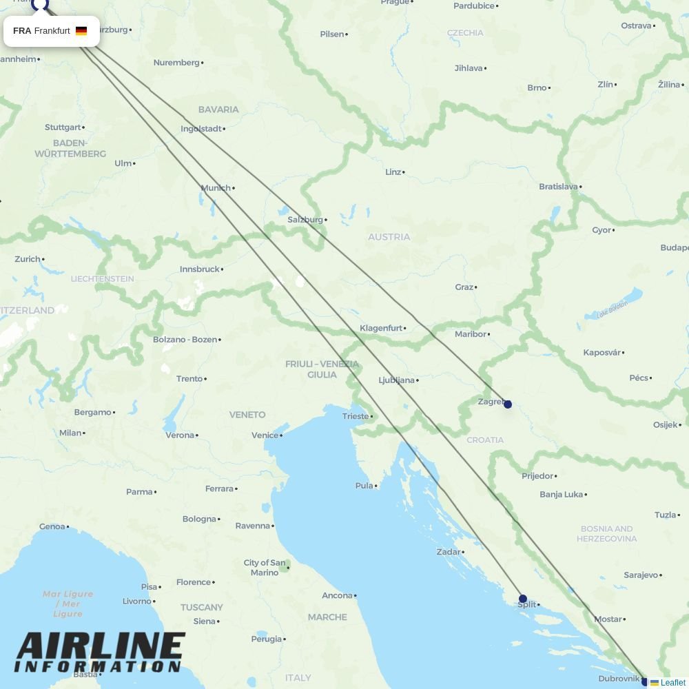 Croatia Airlines routes from FRA