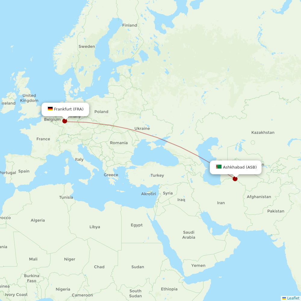 Turkmenistan Airlines at FRA route map